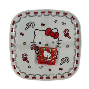 NEW Sanrio Hello Kitty 4pk Melamine Christmas Plates Candy Cane Holiday